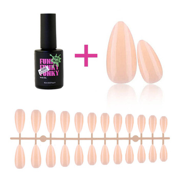 Gel tips for nail extension Soft Nude almond 240 pcs + ADORE Funky Tips Glue Gel 15 ml