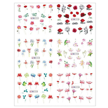 Water stickers for manicure, nail art,flowers, BN-1111, sheet of 6 pcs