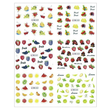 Water stickers for manicure, nail art, fruit, BN-829, sheet of 6 pcs