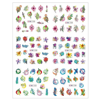 Water stickers for manicure, nail art, leaves, BN-1753, sheet of 6 pcs