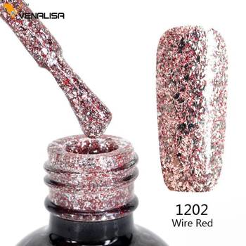 Gel nail polish with liquid foil effect Venalisa Platinum 1202 silver-red 12 ml