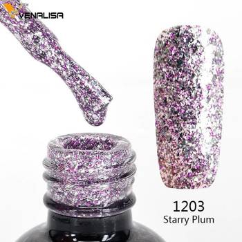 Gel nail polish with liquid foil effect Venalisa Platinum 1203 silver-lavender 12 ml