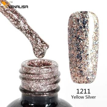 Gel nail polish with liquid foil effect Venalisa Platinum 1211 silver-orange 12 ml