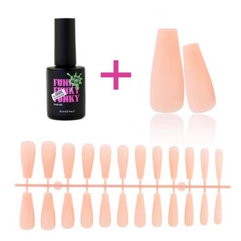 Gel tips for nail extension Soft Nude ballerina 240 pcs + ADORE Funky Tips Glue Gel 15 ml