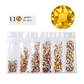 Glass rhinestones for nails Crystal Gold 11 set of 6 sizes 1,5-3,0mm