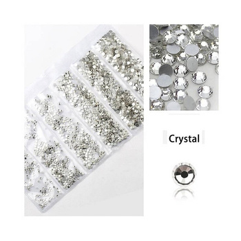 Glass rhinestones for nails Silver set of 5 sizes 1.2-2.0mm.