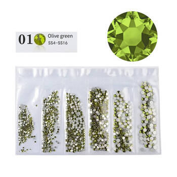 Glass rhinestones for nails green 01 set of 6 sizes 1,5-3,0mm