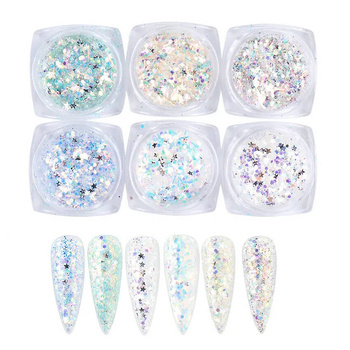 Glitter glitters for nail art, set of 6 colors