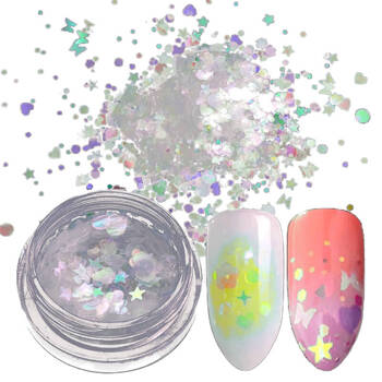 Nail decorations Holographic mix hearts flowers
