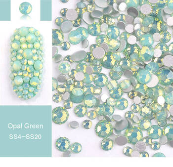 OPAL Green nail decoration rhinestones, mix set, sizes 1.4-4.6 mm