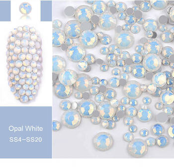 OPAL White nail decoration rhinestones, mix set, sizes 1.4-4.6 mm