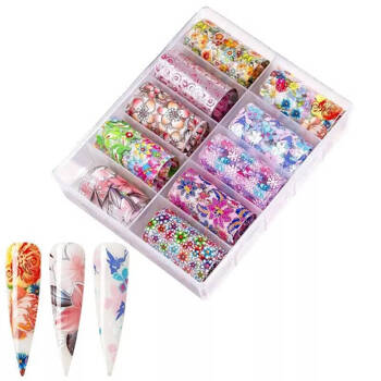 Transfer foil for nail styling flowers 01, set of 10 pcs