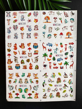 Water stickers for manicure, nail art, animals, BN-1687, sheet of 6 pcs