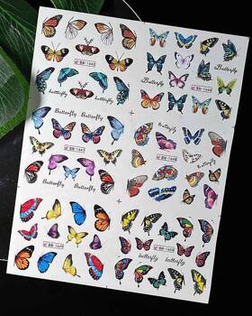 Water stickers for manicure, nail art, butterflies, BN-1645, sheet of 6 pcs