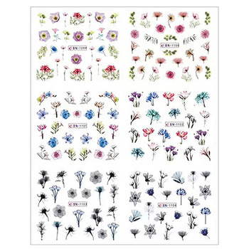 Water stickers for manicure, nail art,flowers, BN-1099, sheet of 6 pcs