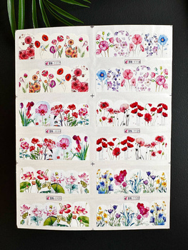 Water stickers for manicure, nail art, flowers, BN-1117  sheet of 6 pcs