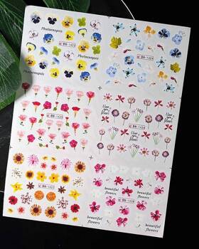 Water stickers for manicure, nail art,flowers, BN-1423, sheet of 6 pcs