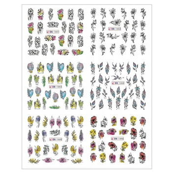 Water stickers for manicure, nail art, flowers, BN-1441, sheet of 6 pcs