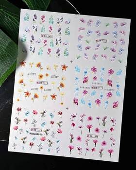 Water stickers for manicure, nail art,flowers, BN-1471, sheet of 6 pcs