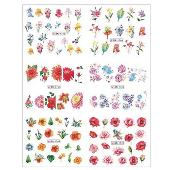 Water stickers for manicure, nail art, flowers, BN-1765, sheet of 6 pcs