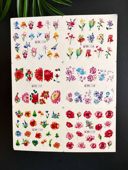 Water stickers for manicure, nail art, flowers, BN-1765  sheet of 6 pcs