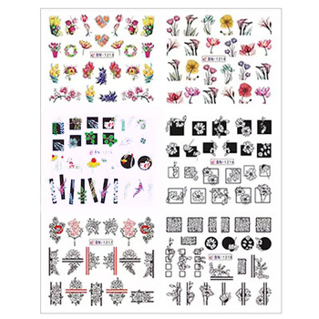 Water stickers for manicure, nail art, flowers leaves, BN-1213, sheet of 6 pcs