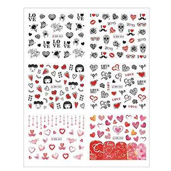 Water stickers for manicure, nail art, hearts, BN-883, sheet of 6 pcs