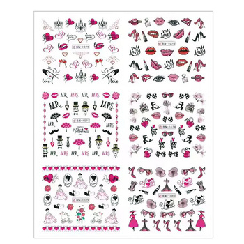 Water stickers for manicure, nail art, lips, BN-1075, sheet of 6 pcs