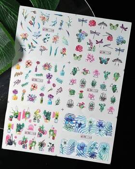 Water stickers for manicure, nail art, plants, BN-1759, sheet of 6 pcs