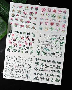 Water stickers for manicure, nail art, plants, BN-1783, sheet of 6 pcs