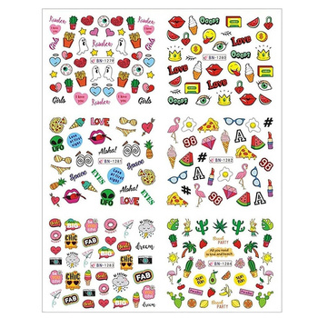 Water stickers for manicure, nail art,summer, BN-1279, sheet of 6 pcs