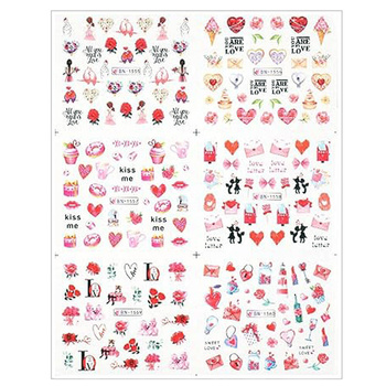 Water stickers for manicure, nail art, valentine's day, BN-1555, sheet of 6 pcs