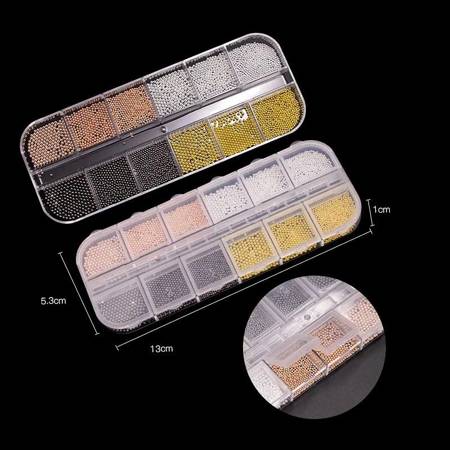 Caviar broth metal pearls for nail decorations, set of 4 colors