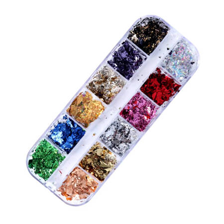 Colorful metallic nail flakes Alu foil effect set of 12 colors