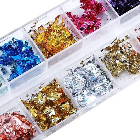 Colorful metallic nail flakes Alu foil effect set of 12 colors