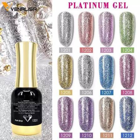 Gel nail polish with liquid foil effect Venalisa Platinum 1204 silver-turquoise12 ml