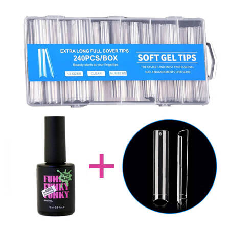 Gel tips Square XXL transparent 240 pcs + ADORE Funky Tips Glue Gel 15 ml