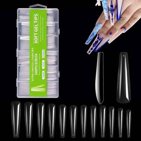 Gel tips ballerina XXL transparent 240 pcs + ADORE Funky Tips Glue Gel 15 ml