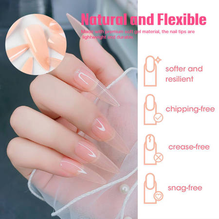 Gel tips for nail extension Stiletto Soft Nude 240 pcs