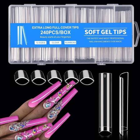 Gel tips square XXL transparent 240 pcs