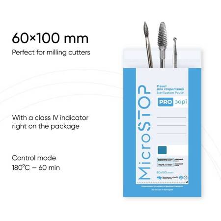 MicroStop paper bags for sterilizing tools, 60x100mm, Clear