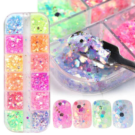 NH nail art glitters, set of 12 colors