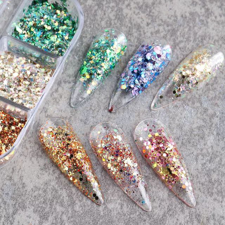 Nail art glitters, set of 6 colors