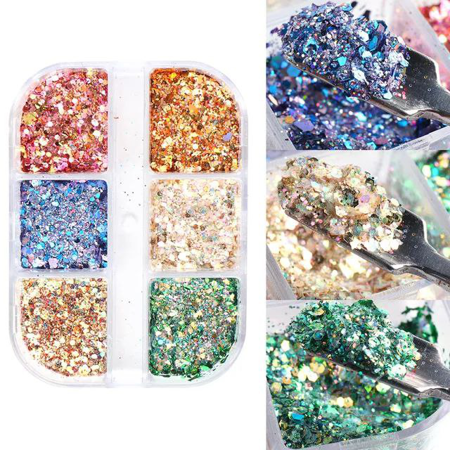 Nail art glitters, set of 6 colors