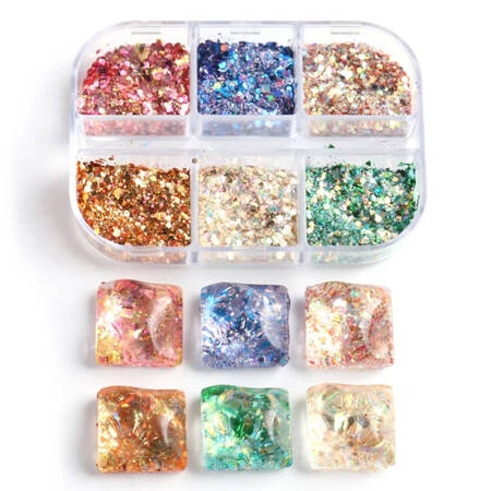 Nail art glitters, set of 6 colors