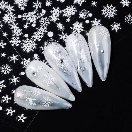 Nail stickers self-adhesive Christmas winter white snowflakes XH-05