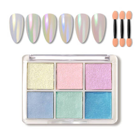 Pearl effect pearl powder for nail decoration, set of 6 colors + applicator
