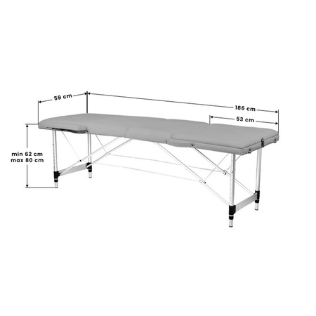 Professional folding massage table 3 segments with aluminum legs, gray KOMFORT FIZJO 3