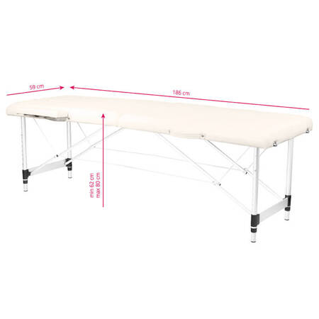 Professional folding massage table KOMFORT ACTIV FIZJO 2 ALUMINUM CREAM