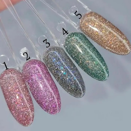 Reflective hybrid varnish MOON Full Flake Disco 05 beige with glitter 8ml